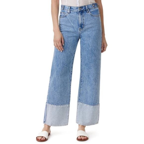 Habitual Women's size 2 / 26 Wide Leg Medium Wash Two-Tone Denim Jeans Preppy - Picture 1 of 13
